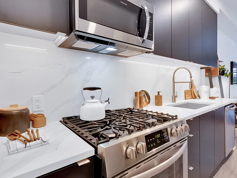 Chef-style kitchen featuring gas range