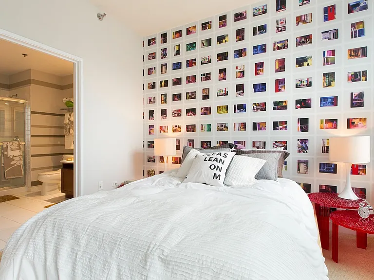 63 E Lake Apartments bedroom with ensuite bath