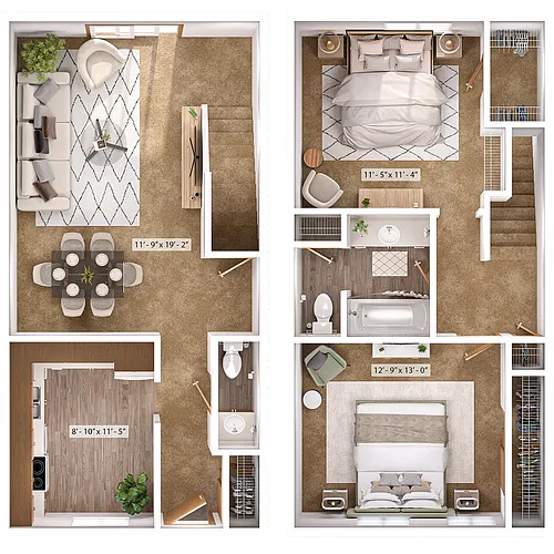 Floor plan 2 Bed, 1.5 Bath Townhome