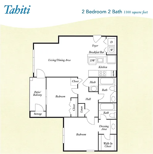 Floor plan B5 - Tahiti - Two Bedroom, Two Bathroom