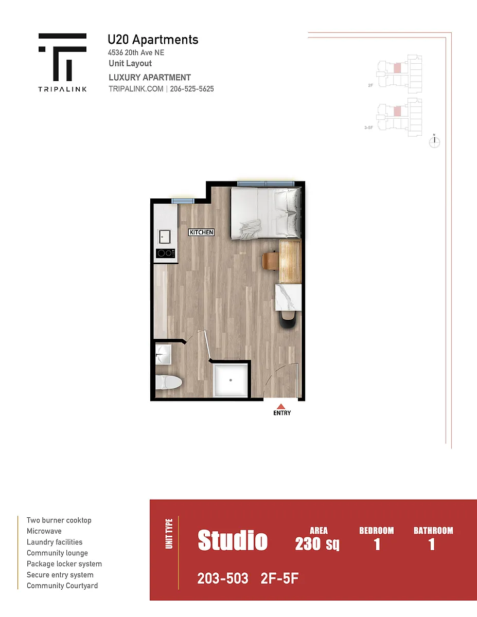 Floor plan Studio - 230 sqft