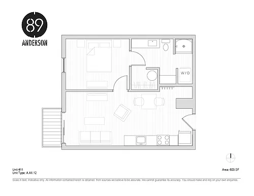 Floor plan 89 Anderson 1 BD Plan L