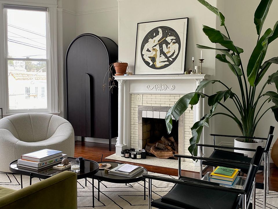Living room fireplace.
