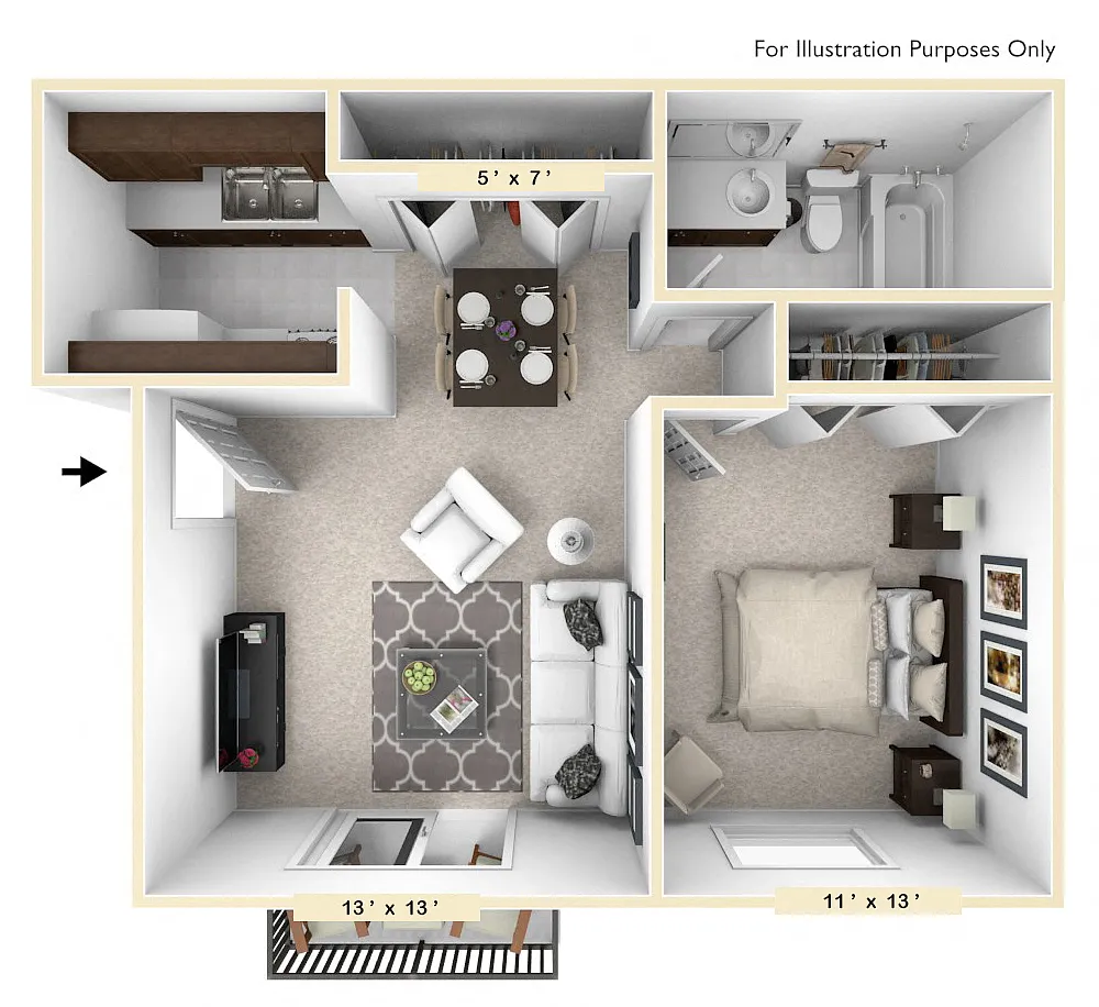 Floor plan The Pheasant 1 BR 1 BA