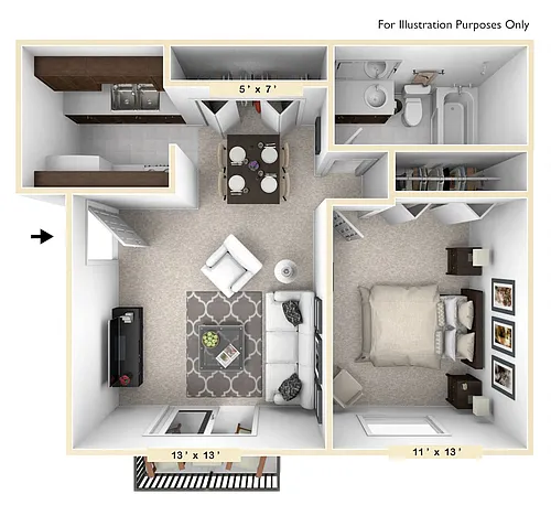 Floor plan The Pheasant 1 BR 1 BA