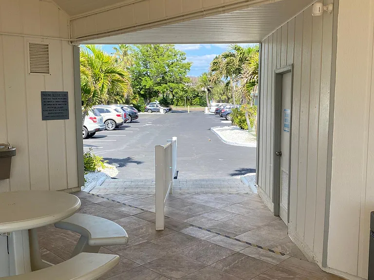 Beach pavilion and gated private parking area