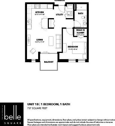 Chic 1-bedroom, 1-bath floor plan with open living area, modern kitchen, and inviting balcony. Chic 1-bedroom, 1-bath floor plan with open living area, modern kitchen, and inviting balcony.