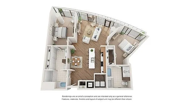 Floor plan 2 BR x 2 BA Flat - A