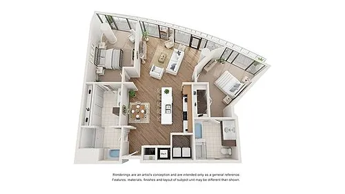 Floor plan 2 BR x 2 BA Flat - A