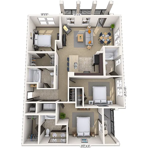 Floor plan Traditional 3x3 1376 SF