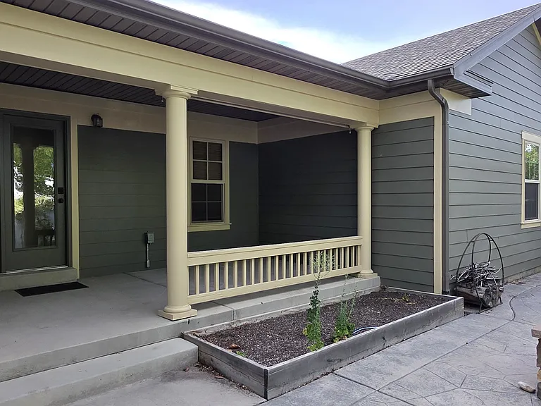 Back porch and yard with firepit