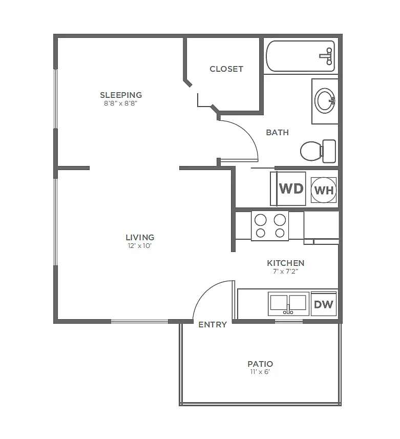 Floor plan Studio, 1 Bath A