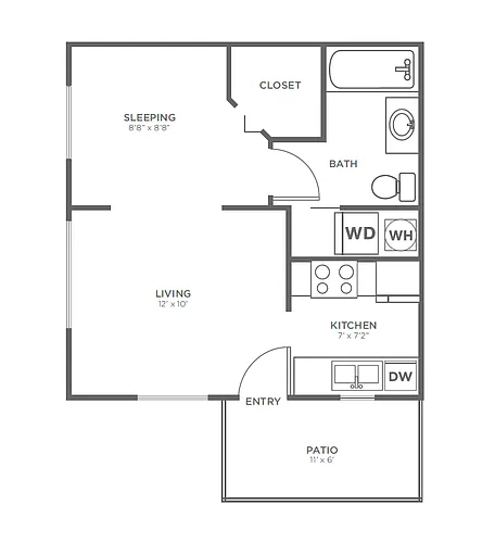 Floor plan Studio, 1 Bath A