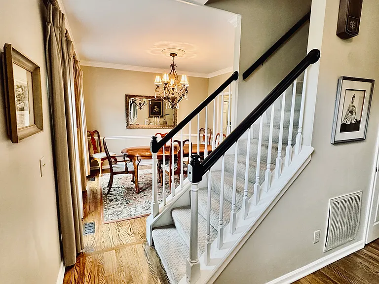 Front hallway looking into dining room