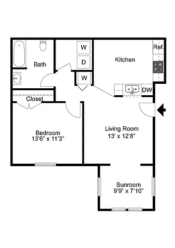Floor plan One Bedroom (sunroom optional)