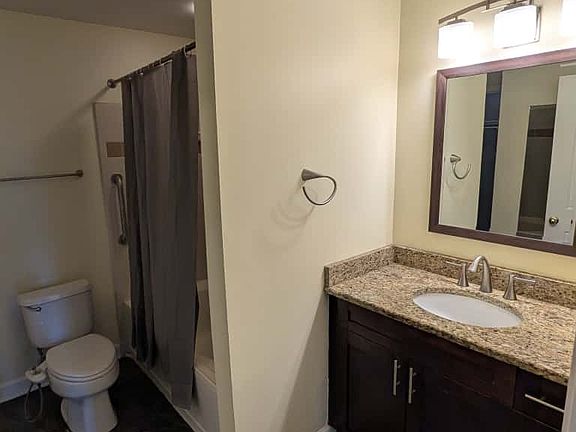 Bathroom with full-length mirror, bidet, updated cabinetry, tub/shower combo with accessibilty grab bar and garden tub