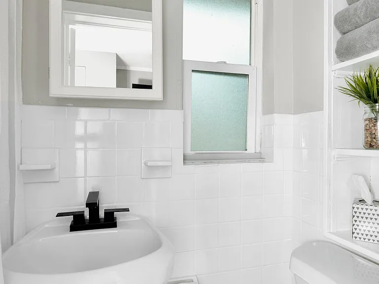 Brand new Bathroom with standing shower also stocked with First Aid Kit in the medicine cabinet as well as extra bath and hand towels, wash cloths, and blow dry for your comfort and convenience.