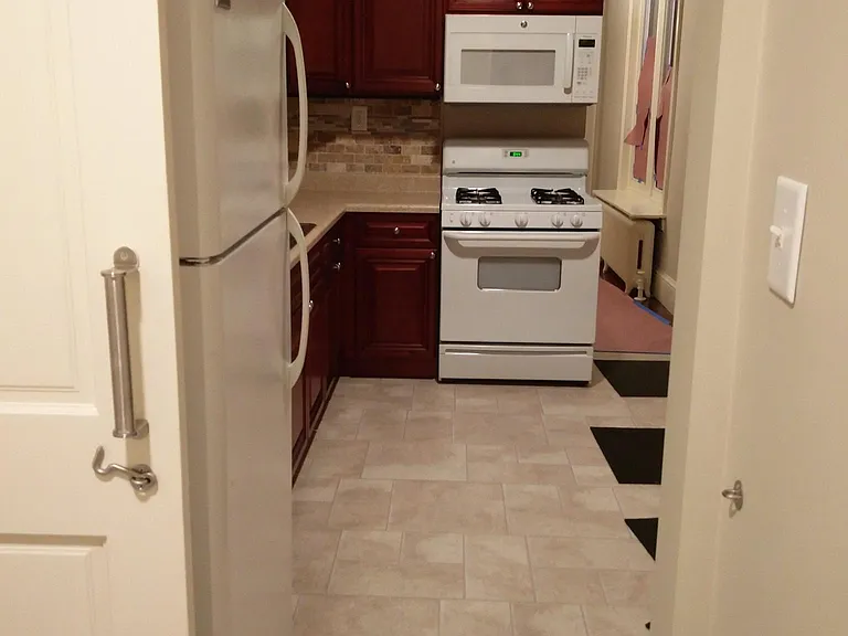 Kitchen view from powder room