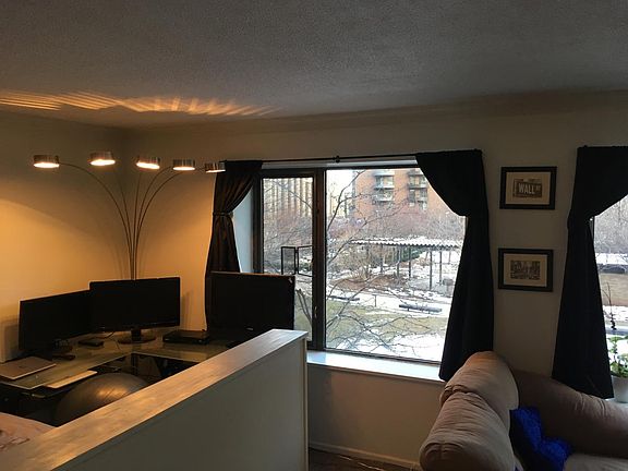 View of office area with window view overlooking courtyard.
