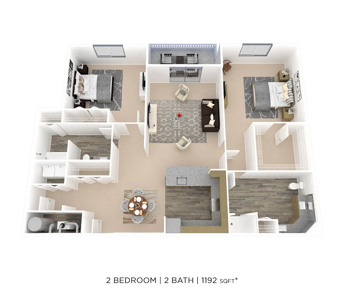 Floor plan Two Bedroom 2 Bath- 1,192 sqft