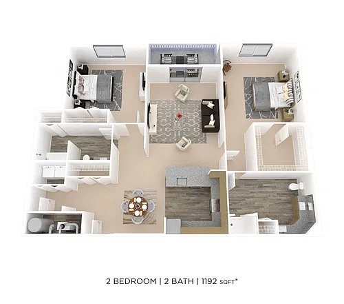 Floor plan Two Bedroom 2 Bath- 1,192 sqft
