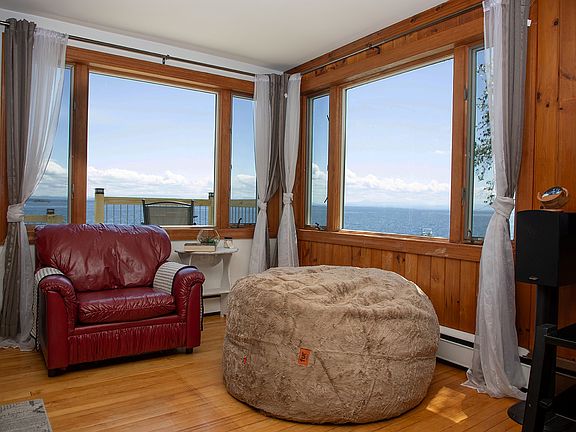 Large living room over looking the lake