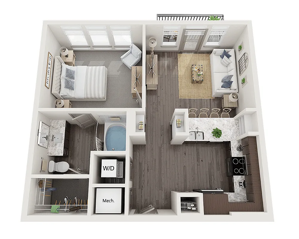 Floor plan One Bedroom A1E