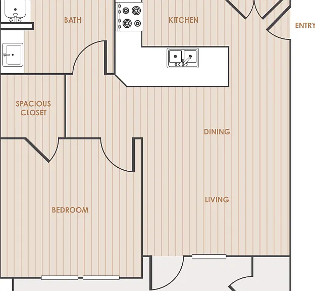 1 Bedroom 1 Bathroom Floorplan Diagram