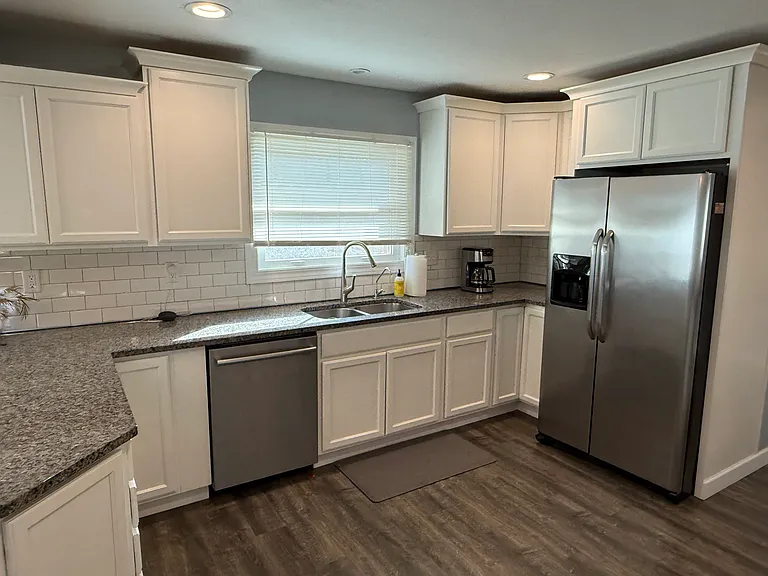 Stainless steel appliances and granite countertops