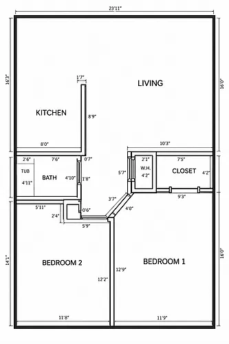 Floor plan Two Bedroom One Bath