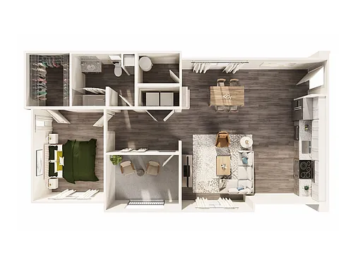 Floor plan 1 Bed, 1 Bath with Attached Garage