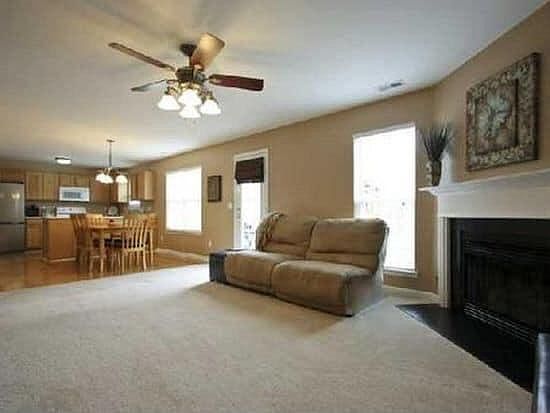 Family room with open kitchen area
