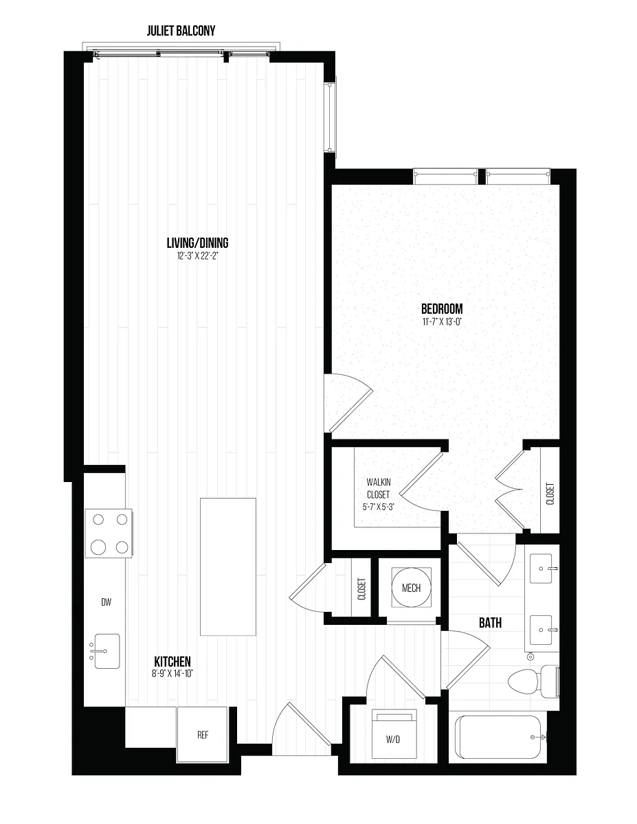 Floor plan 1 Bed/1 Bath- 1A EXT