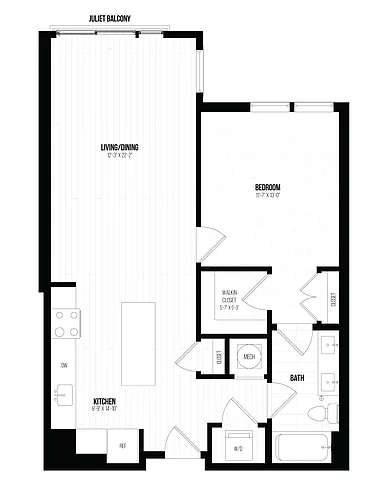 Floor plan 1 Bed/1 Bath- 1A EXT