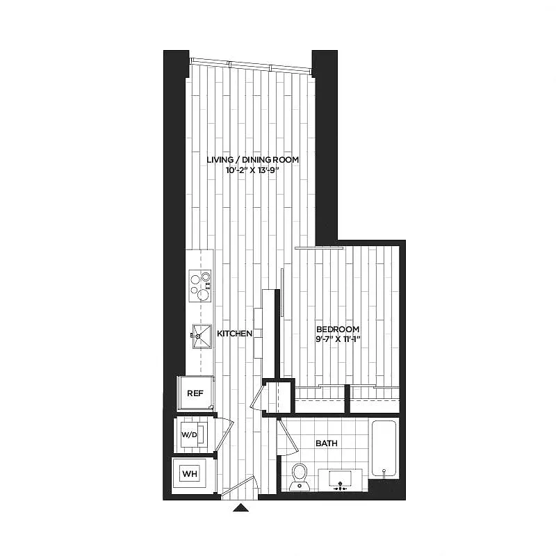 Floor plan 1 Bed - 1 Bath | AJ2A