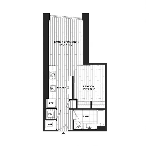 Floor plan 1 Bed - 1 Bath | AJ2A
