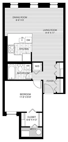 Floor plan 1 Bed 1 Bath