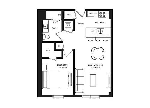 Floor plan 1 Bed/1 Bath-A1K
