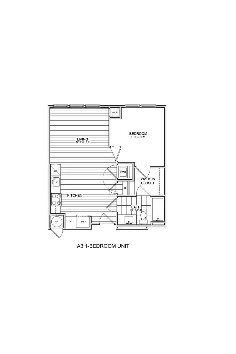 Floor plan 1 Bed/1 Bath-A3a ADU 65%