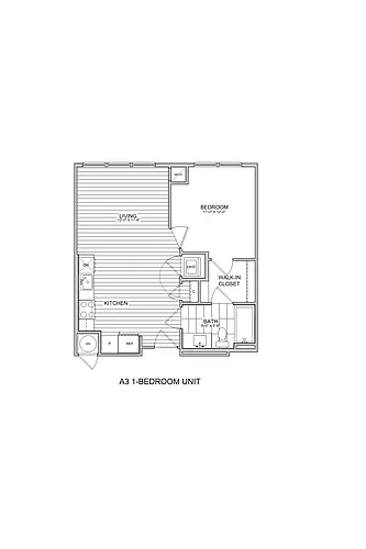 Floor plan 1 Bed/1 Bath-A3a ADU 65%