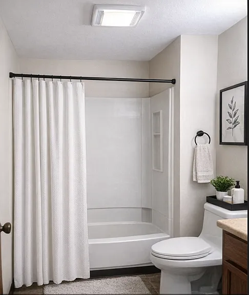 Spacious Bathroom. 

This image uses AI to show interior design potential!