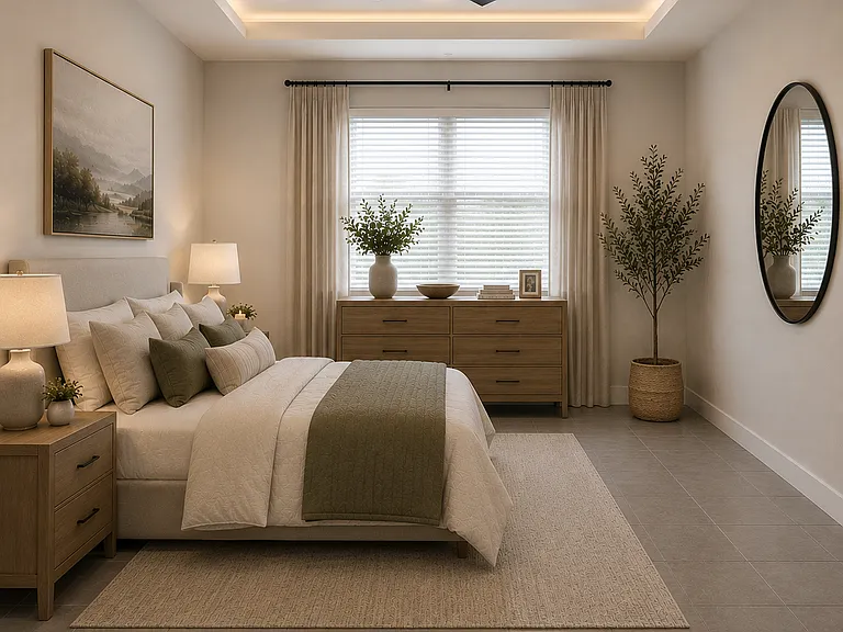 virtually staged primary bedroom
