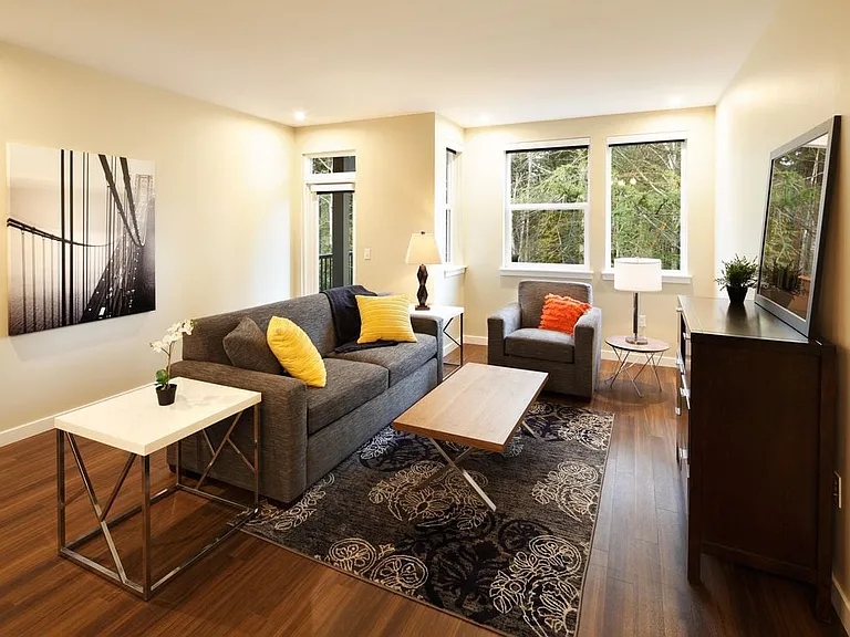 Phase I Townhome living area with hard surface flooring