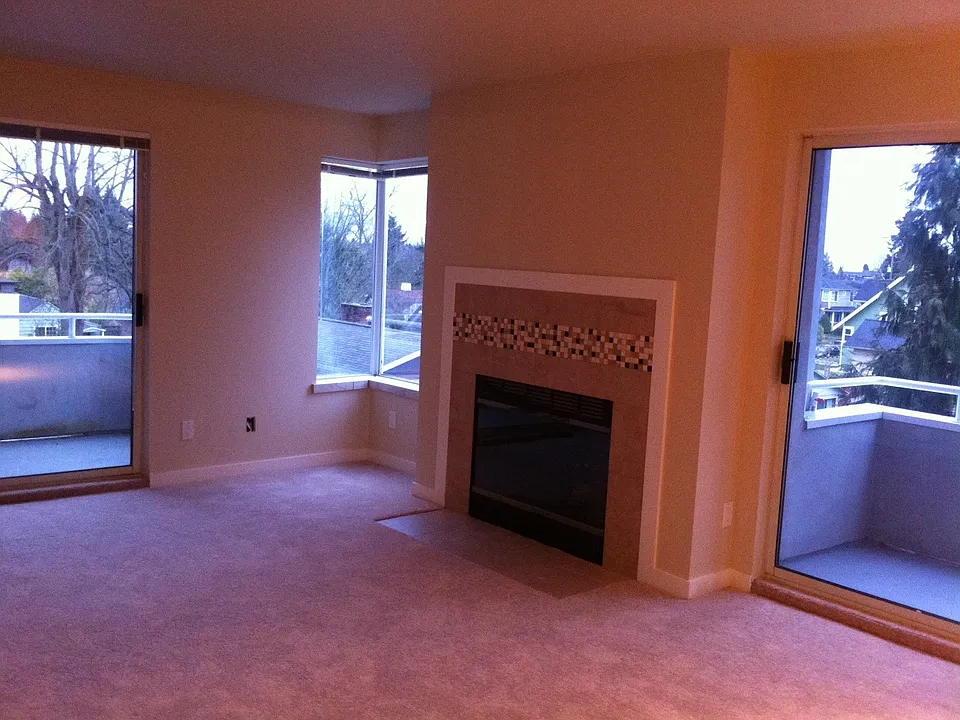 view from kitchen into living room
