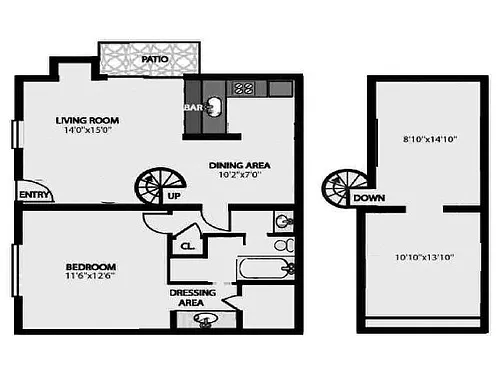 Floor plan 'D' - 1 or 2 Br/1Bath Loft Style Townhouse