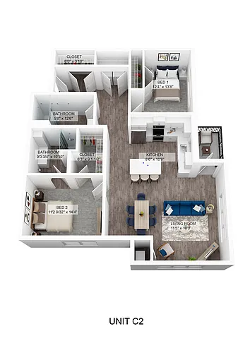 Floor plan Snowmobile - 2 Bedroom 70%