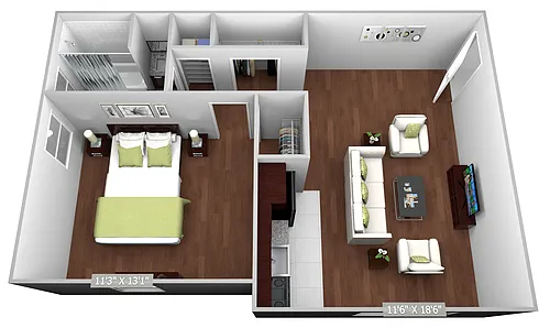 Floor plan Jr. Efficiency 1 Bedroom