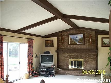 Family room cathedral ceiling and fireplace