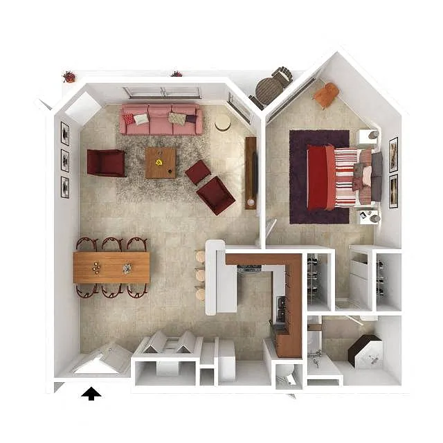Floor plan 1 Bed 1 Bath Partially Renovated