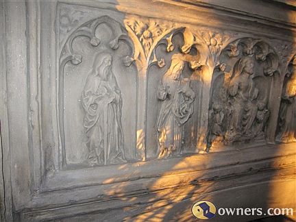 Detailed stonework of fireplace mantel in great room